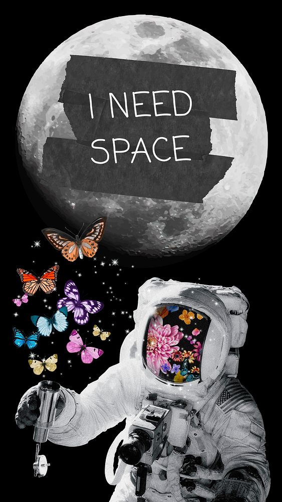Aesthetic space Instagram story template, surreal paper collage vector