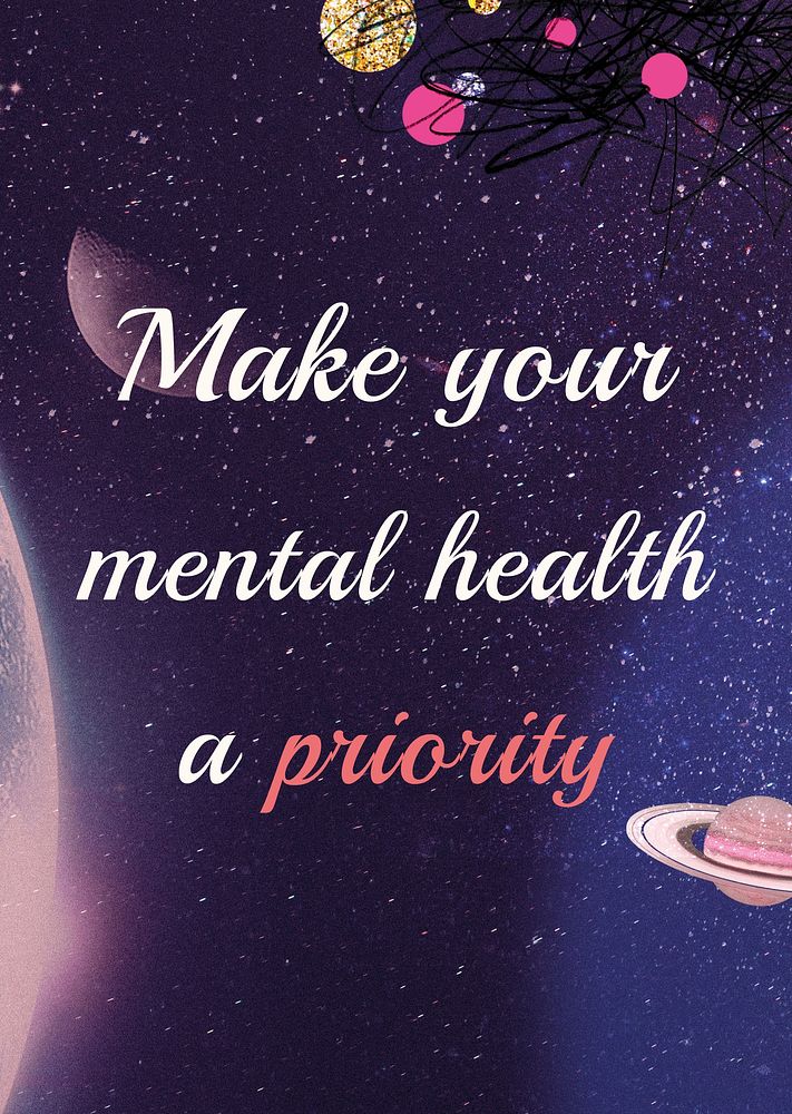 Aesthetic galaxy poster template, mental health quote psd