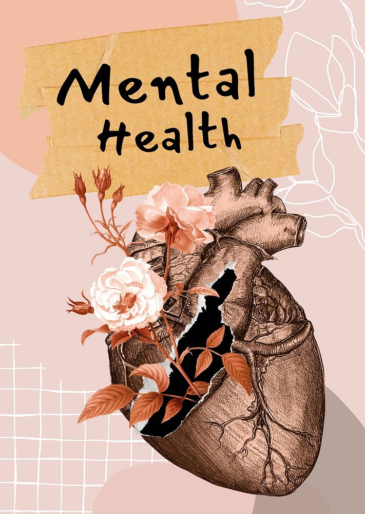 Mental health poster template, floral surrealism design vector