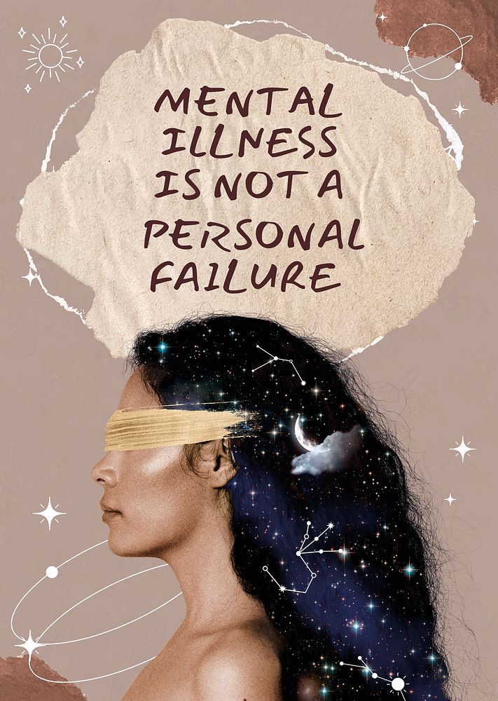 Mental illness poster template, surreal paper collage vector