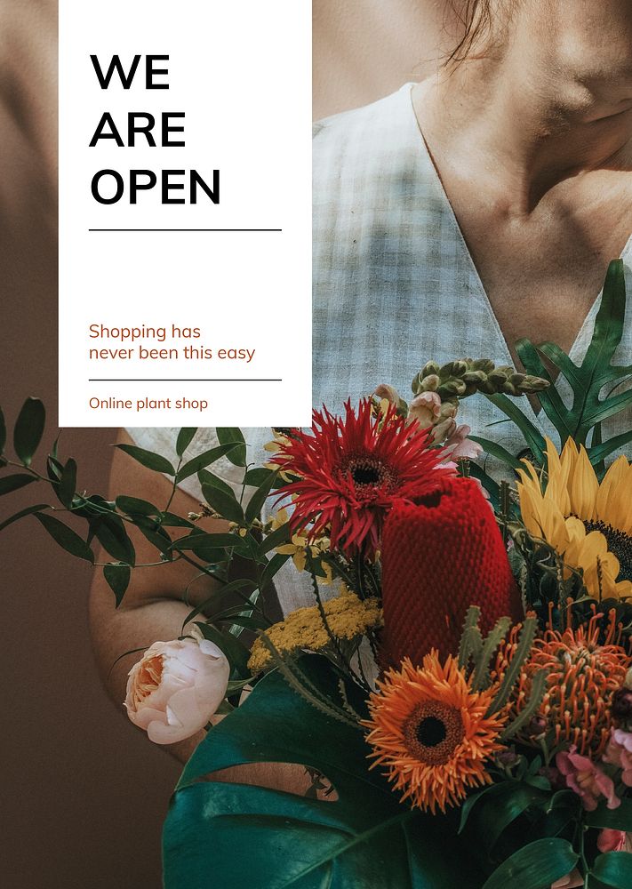 Flower shop, editable poster template vector