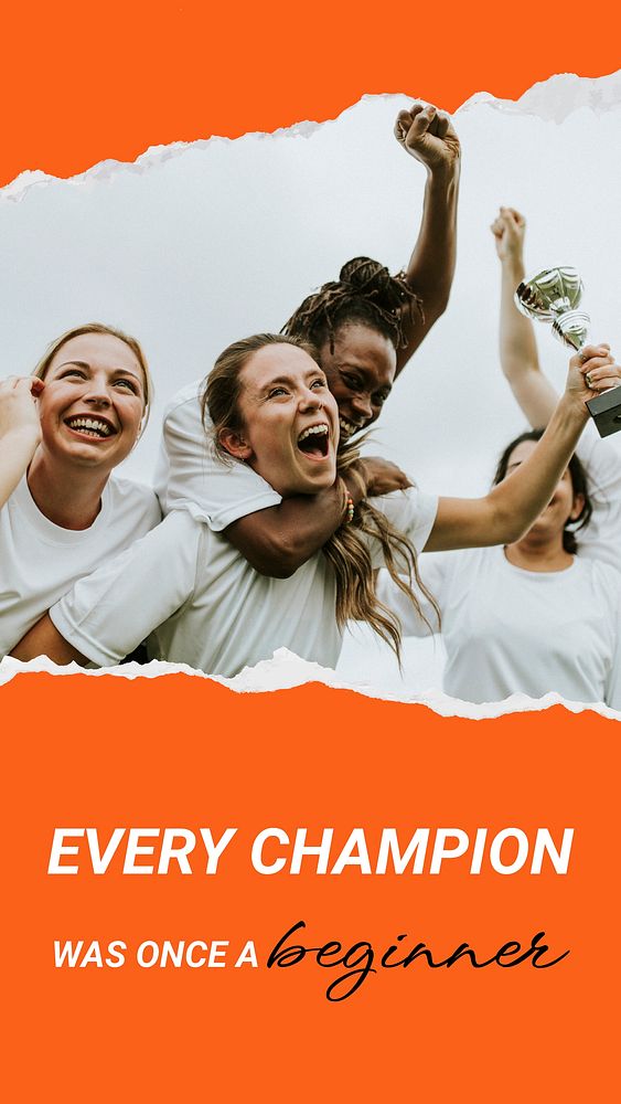 Inspirational sports Instagram story template, athletes cheering image vector