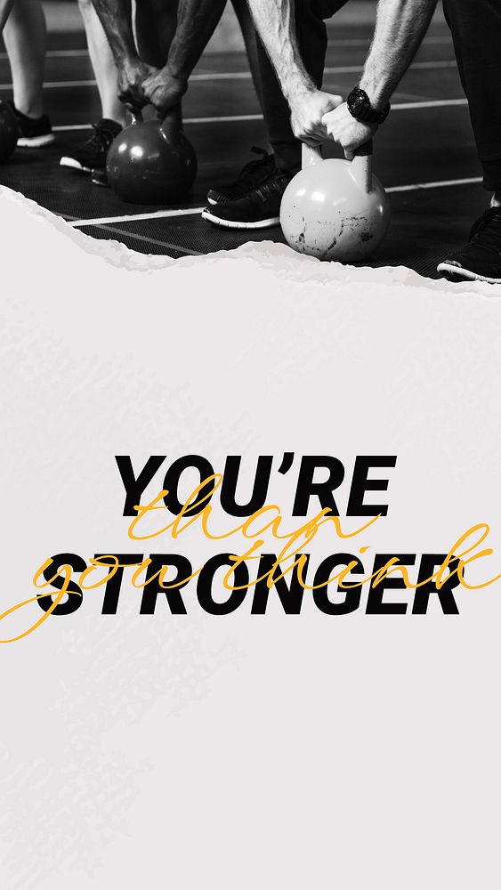 You're stronger Instagram story template, inspirational sports quote vector