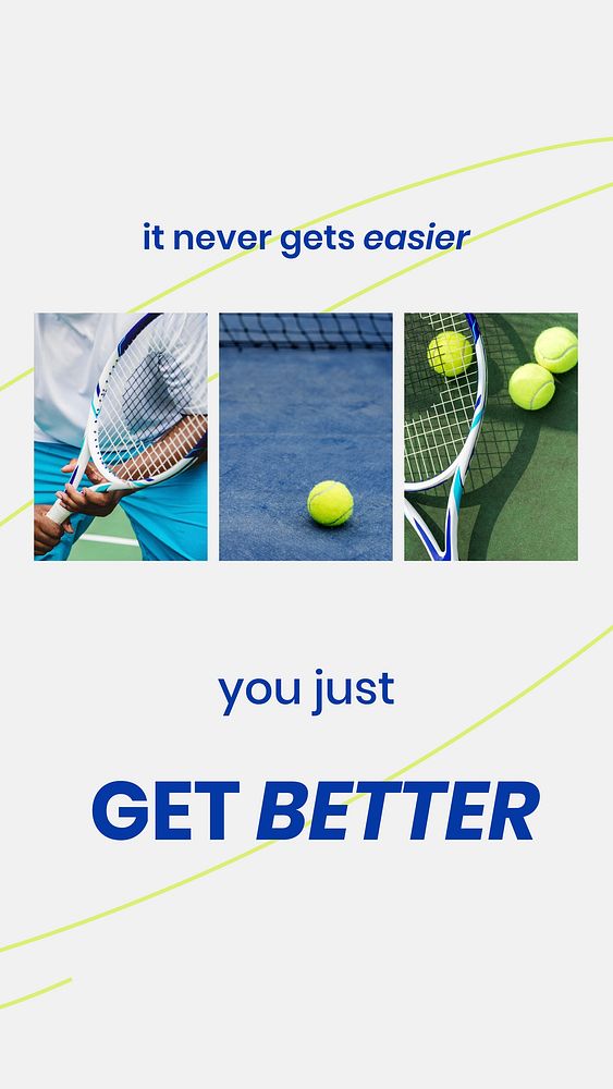 Motivational sports Instagram story template, tennis photo vector