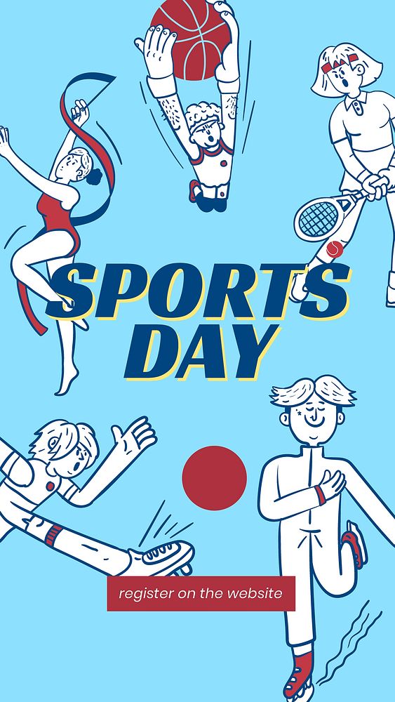 Sports day Instagram story template, cute athlete illustration vector