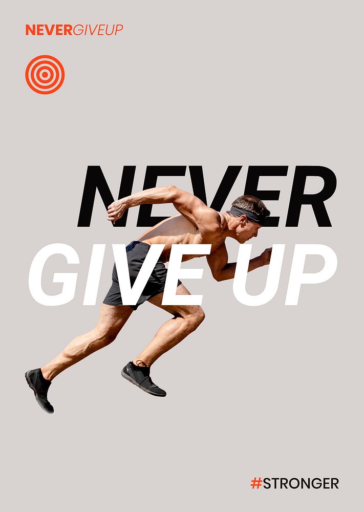 Never give up poster template, sports aesthetic psd