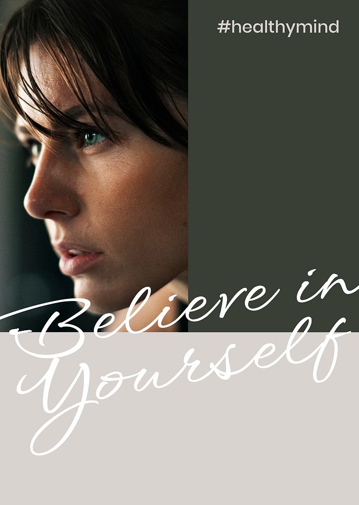 Believe in yourself poster template, inspirational wellness quote vector