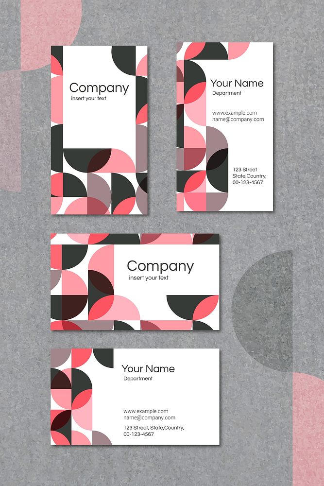 Pink geometric patterned business card template vector set