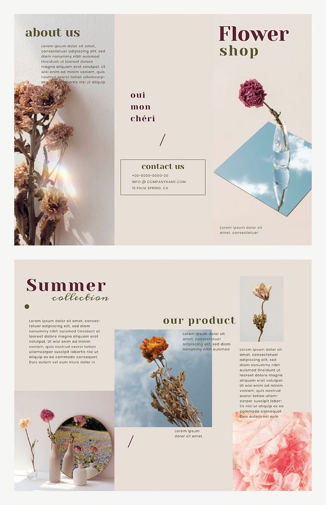 Brochure template vector for flower shop set