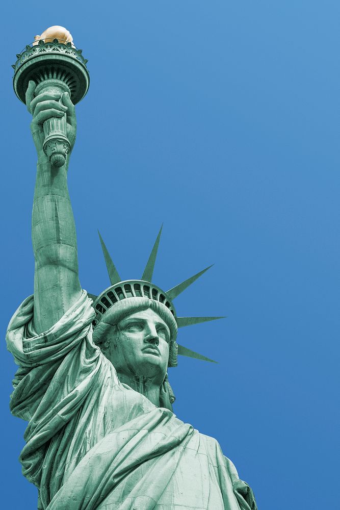 Statue of Liberty border, blue sky background