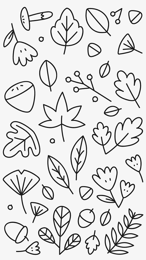 Autumn iPhone wallpaper, doodle leaves mobile background