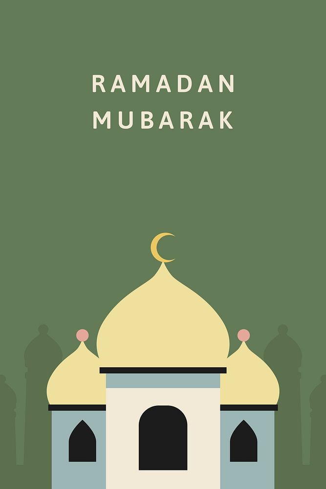 Green Eid background vector with Ramadan Mubarak text