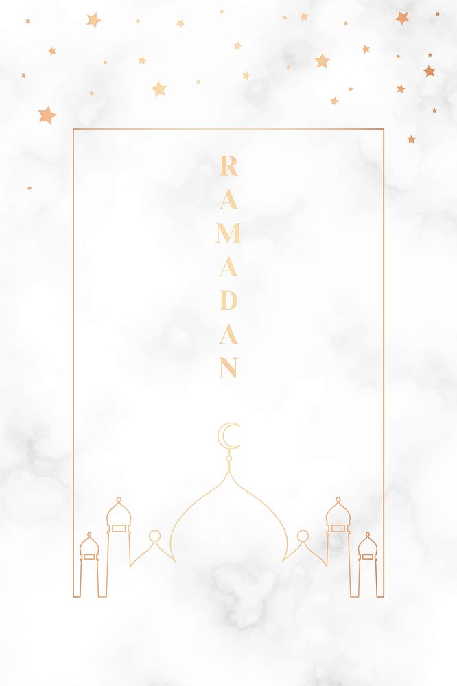 Marble Ramadan frame psd with mosque silhouette