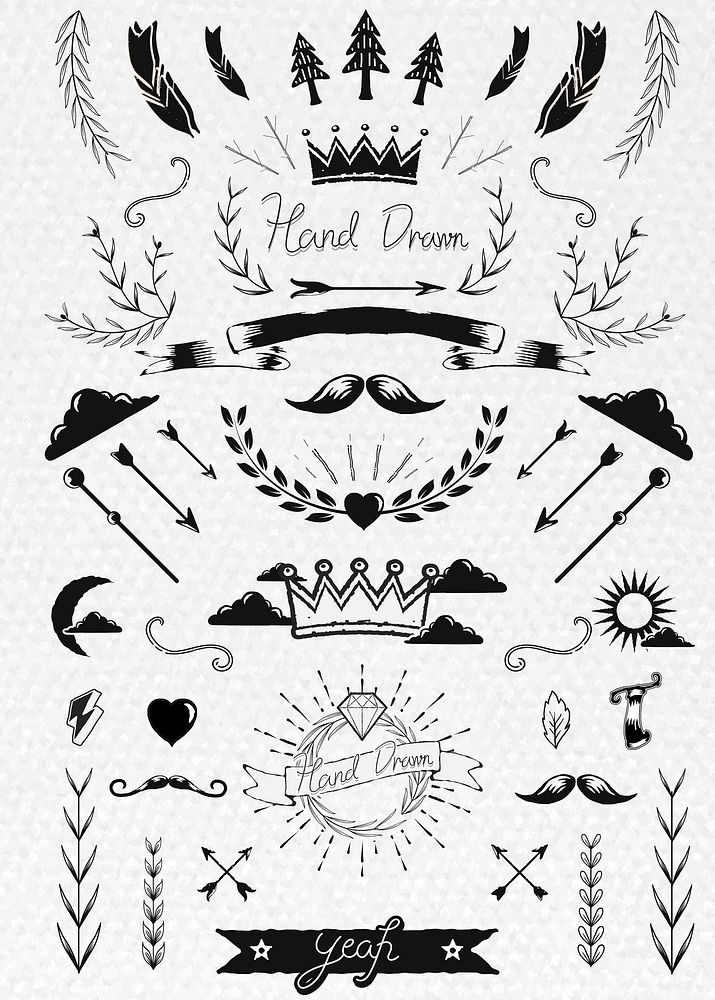 Hand drawn vintage element vector set