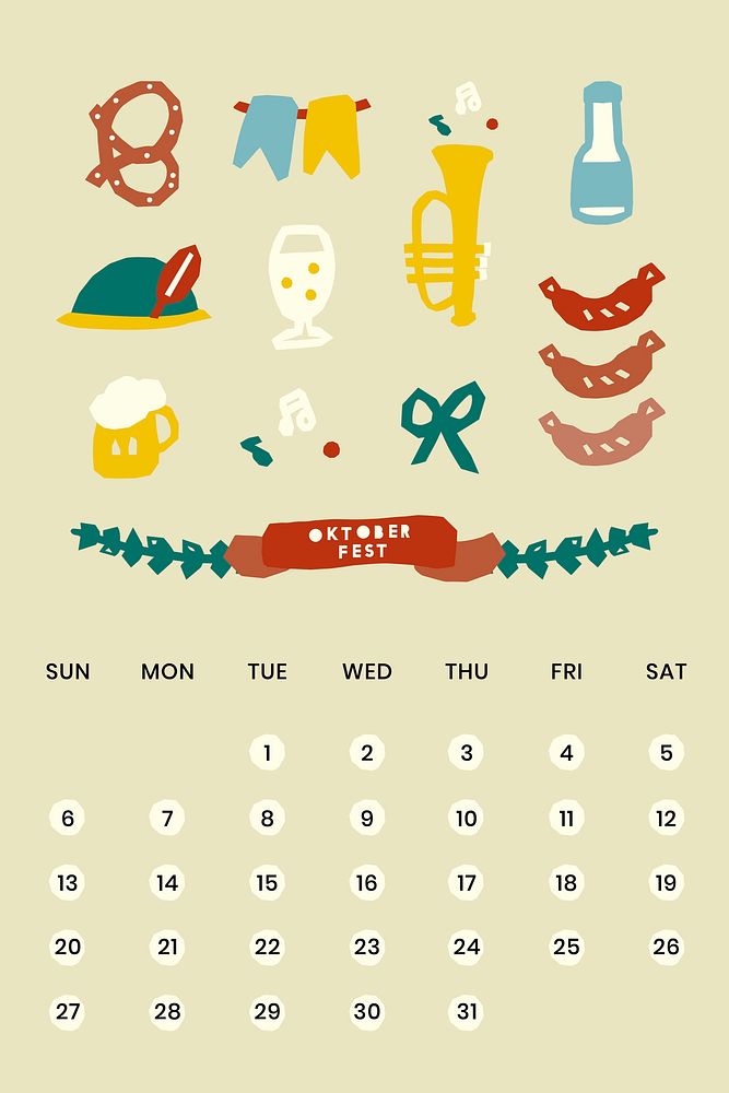 Oktoberfest beige calendar template vector