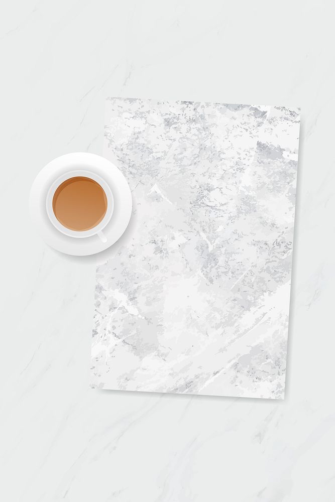 Coffee cup on white marble background template vector