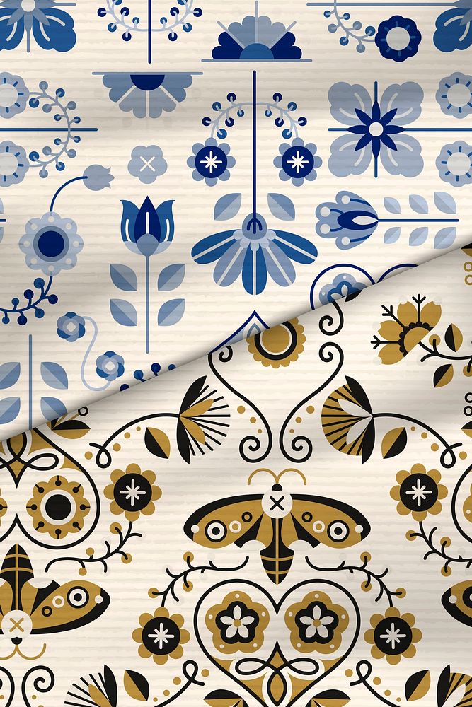 Folk art design element patterned vector set