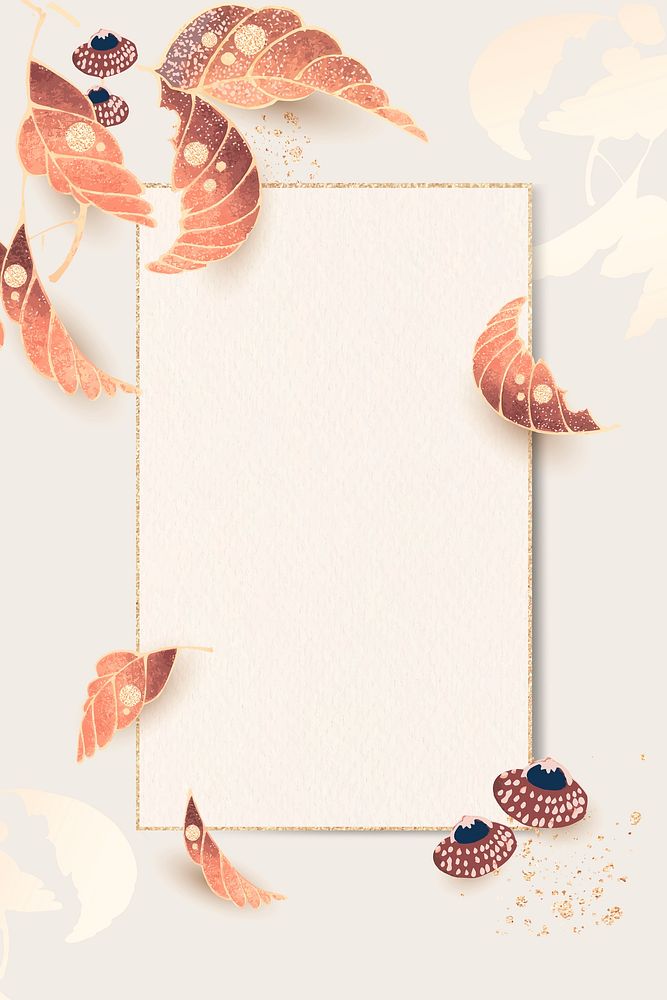Rectangular gold frame with leaf motifs on an ivory background vector