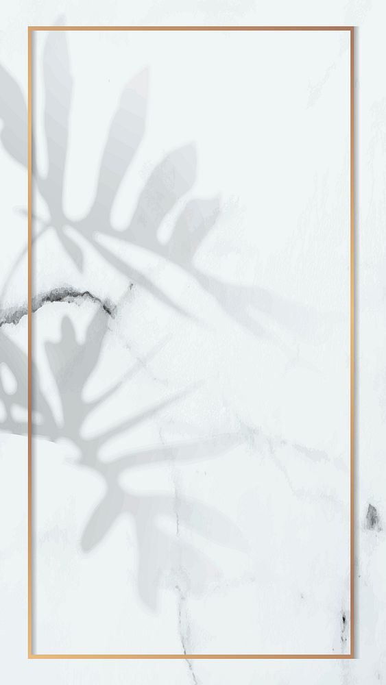 Gold frame with philodendron radiatum leaf pattern on white marble mobile phone wallpaper vector