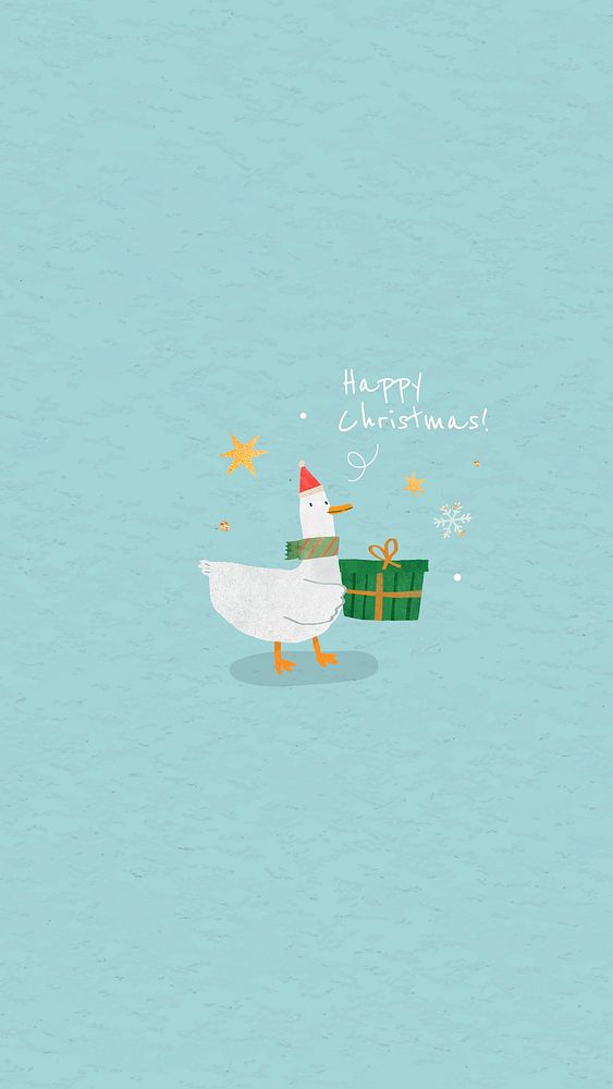 Duck with green Christmas gift box mobile phone wallpaper vector