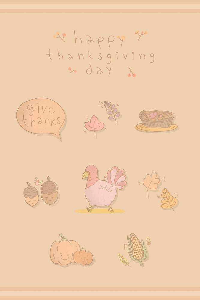 Thanksgiving doodle elements on beige background vector