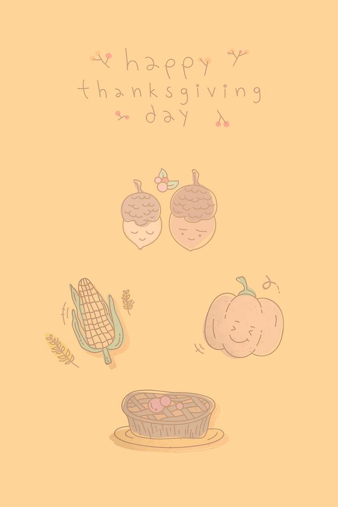 Thanksgiving doodle elements mobile phone wallpaper vector
