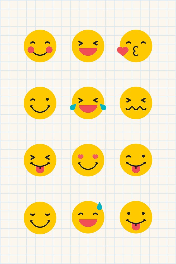 Round yellow emoticon set isolated on notepaper background vector