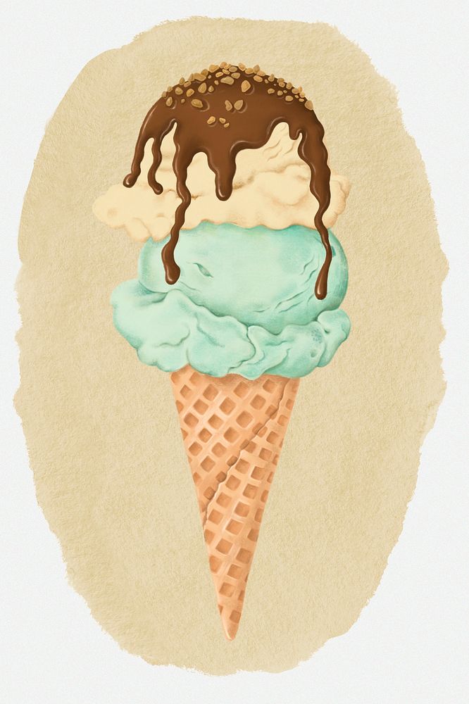 Ice-cream cone, ripped paper collage element