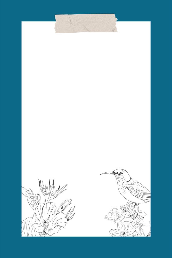 Flower and a bird sketch on a blue background vector