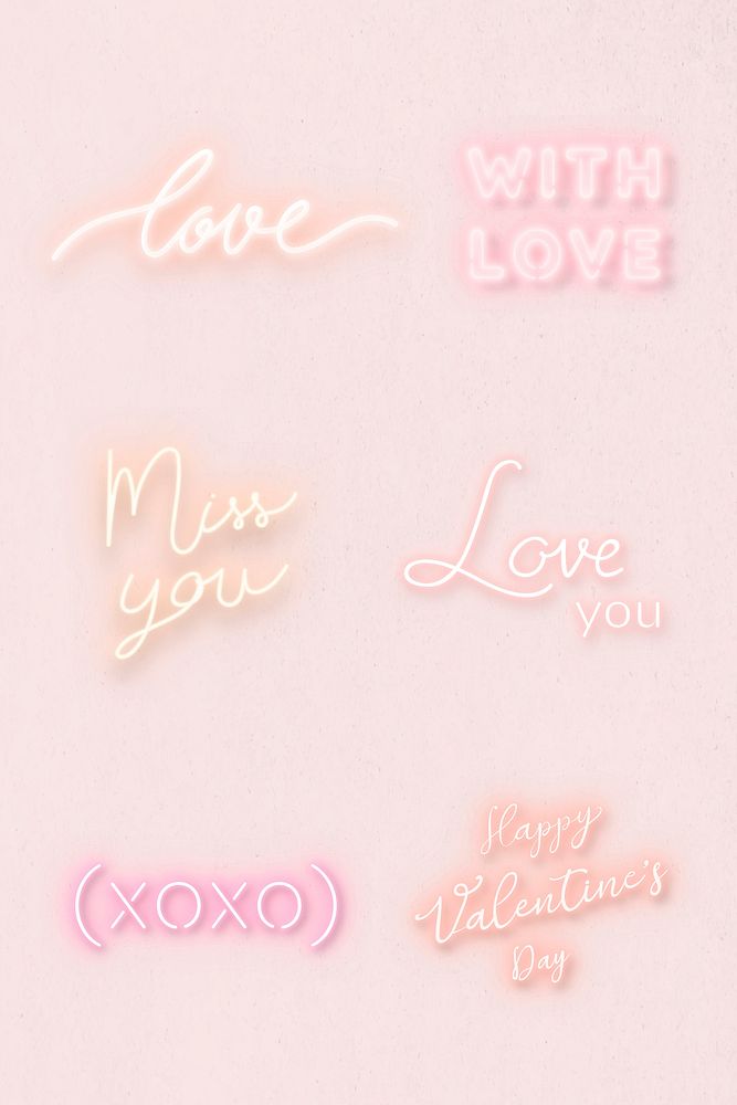 Collection of valentines day neon typography vector