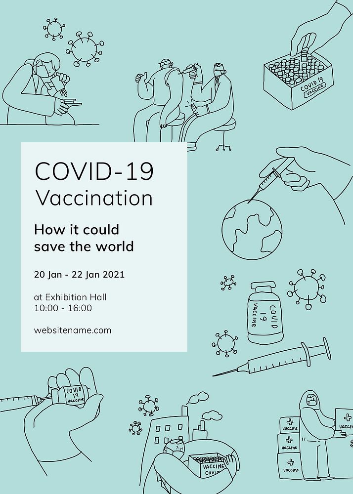 Vaccine study poster editable template vector for covid 19 doodle illustration