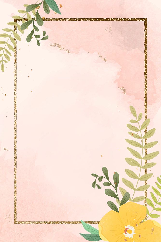 Psd pink flower glittery frame watercolored banner