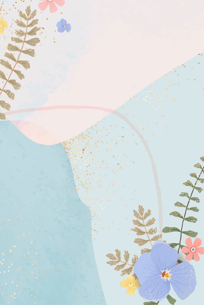 Floral vector frame on pastel blue background
