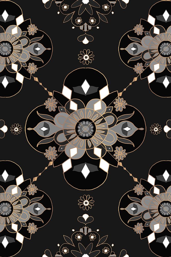 Mandala black Indian pattern vector botanical background