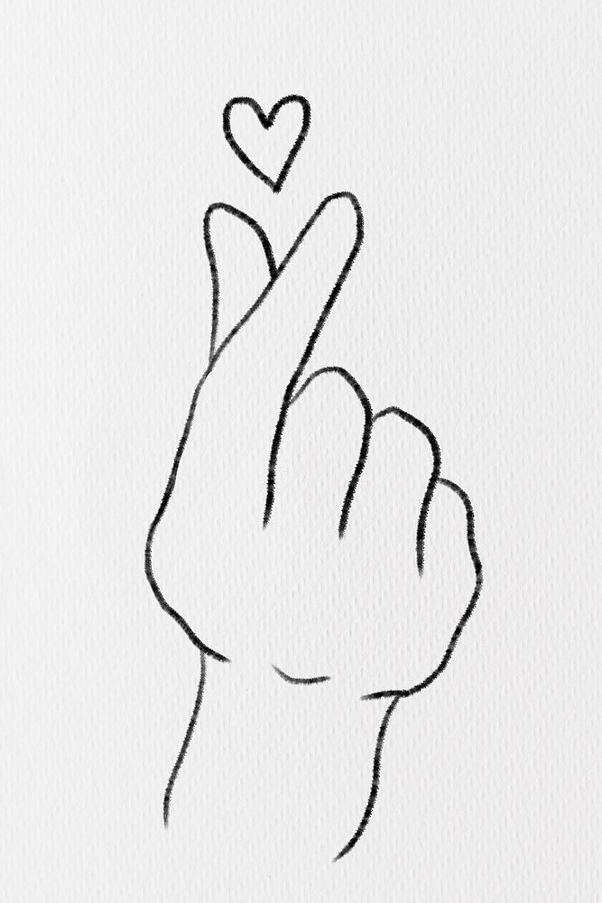 Mini heart hand sign psd grayscale sketch