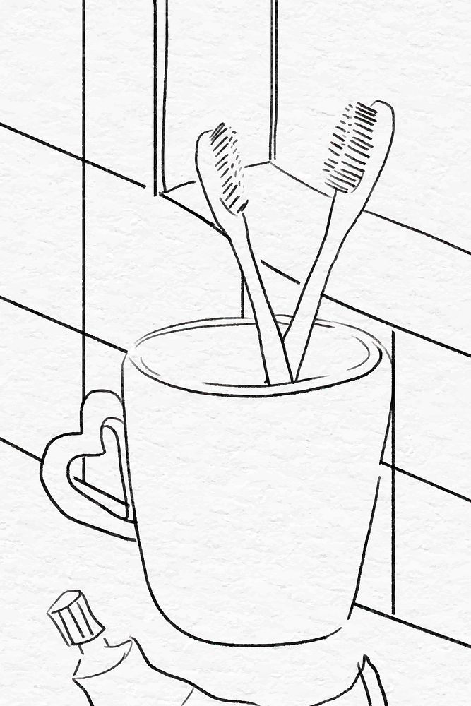 Couple&rsquo;s toothbrushes romantic vector Valentine&rsquo;s day black and white sketch