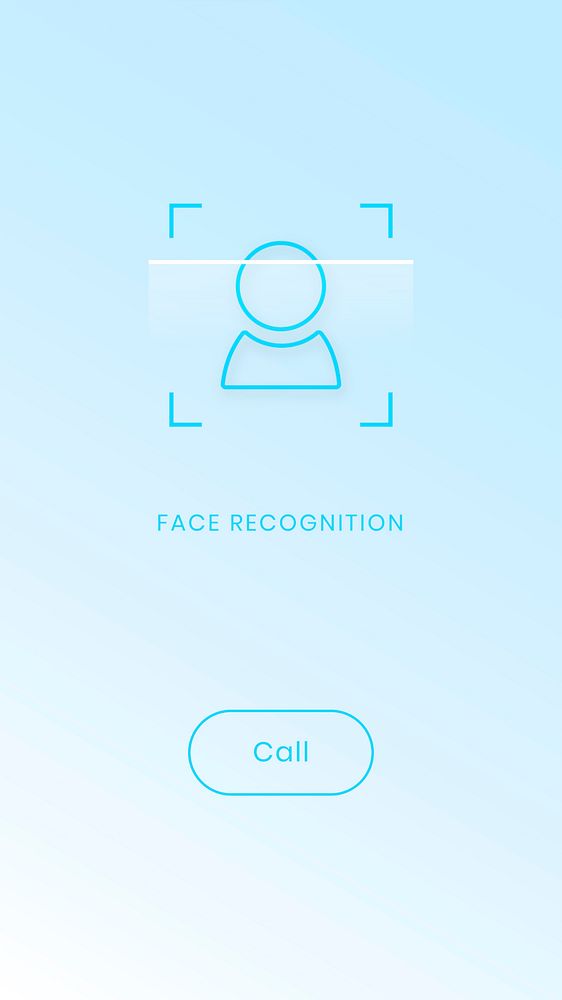 Phone facial recognition screen vector illustration with call button