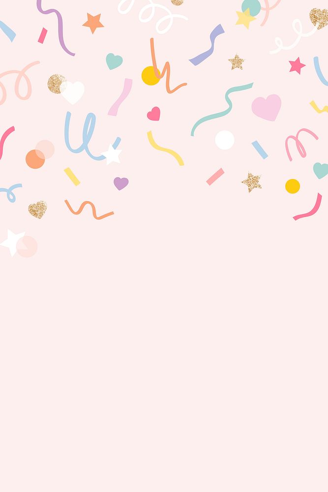 Confetti background vector in cute pastel pink pattern