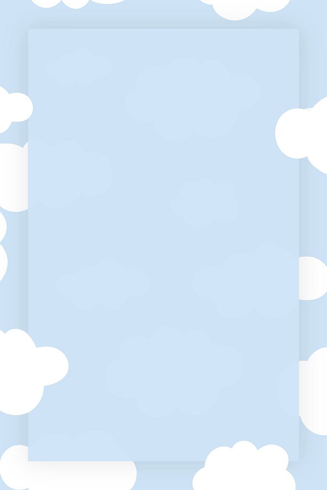 Cloudy sky frame vector in cute pastel pattern