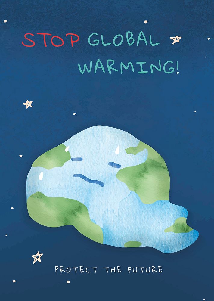 Editable environment poster template vector with stop global warming text in watercolor