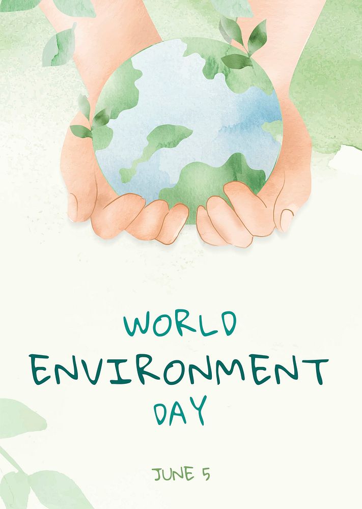 Editable environment poster template vector with world environment day text in watercolor