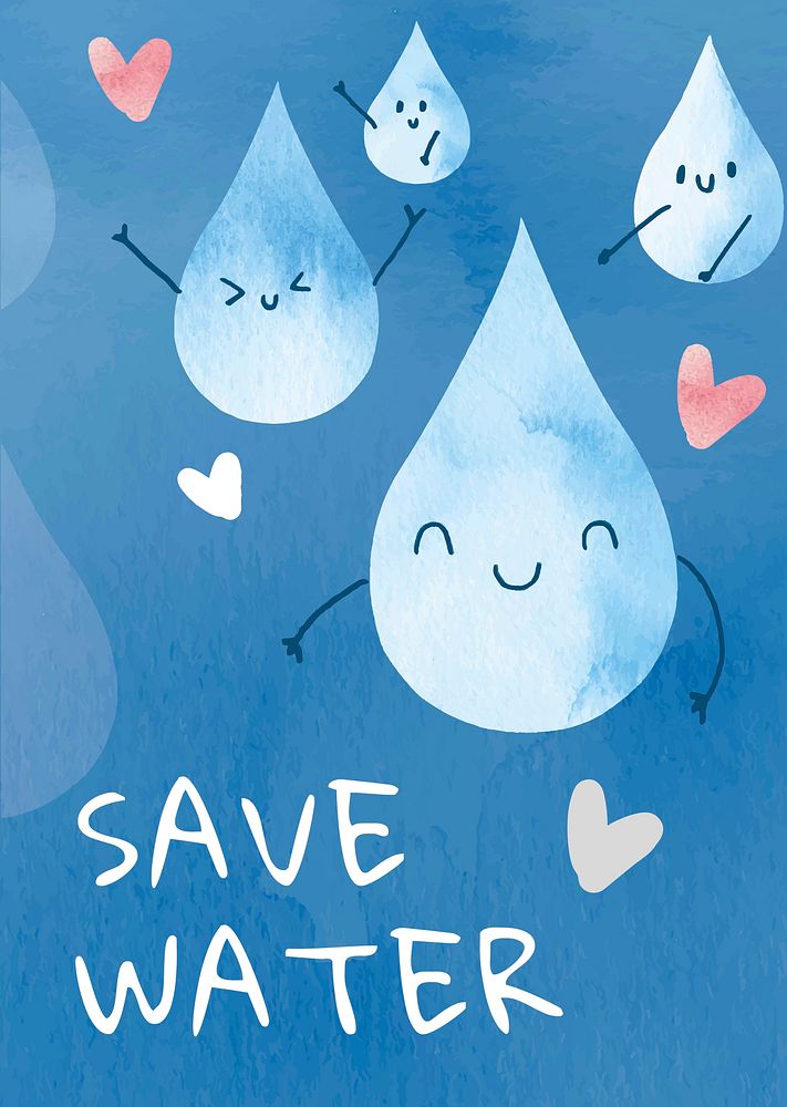 Editable environment poster template vector with save water text in watercolor