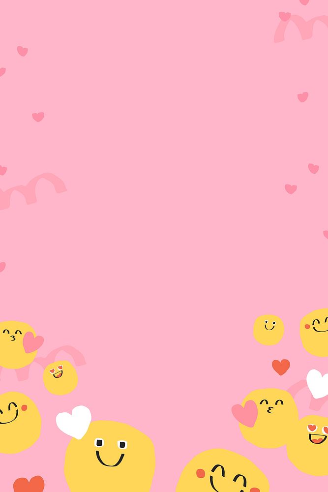 Cute background vector of doodle emoji with heart sign