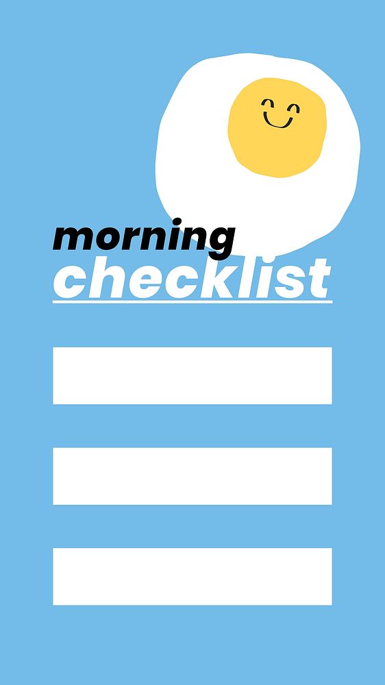 Morning checklist editable template vector in cute emoticon theme social media story
