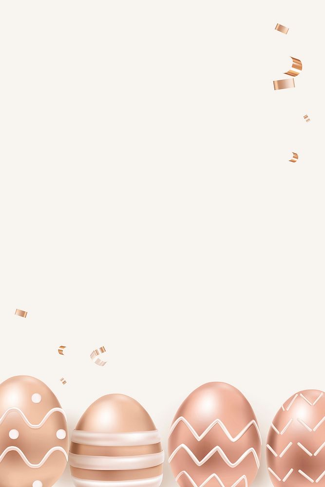 Easter eggs 3D border vector in rose gold on beige celebration background