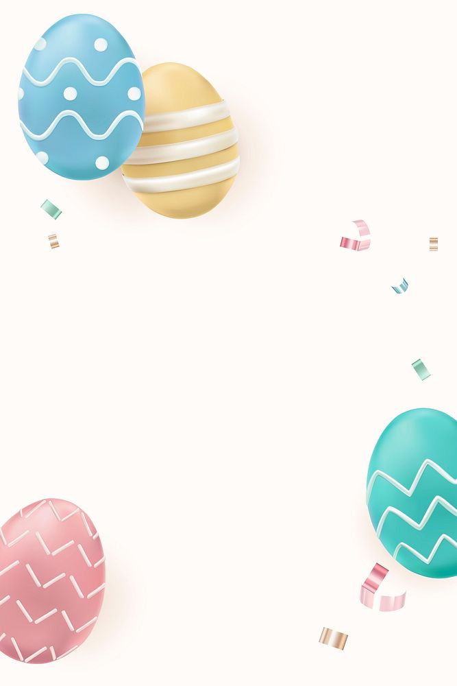 Easter celebration 3D border vector in colorful pastel painted eggs on white background