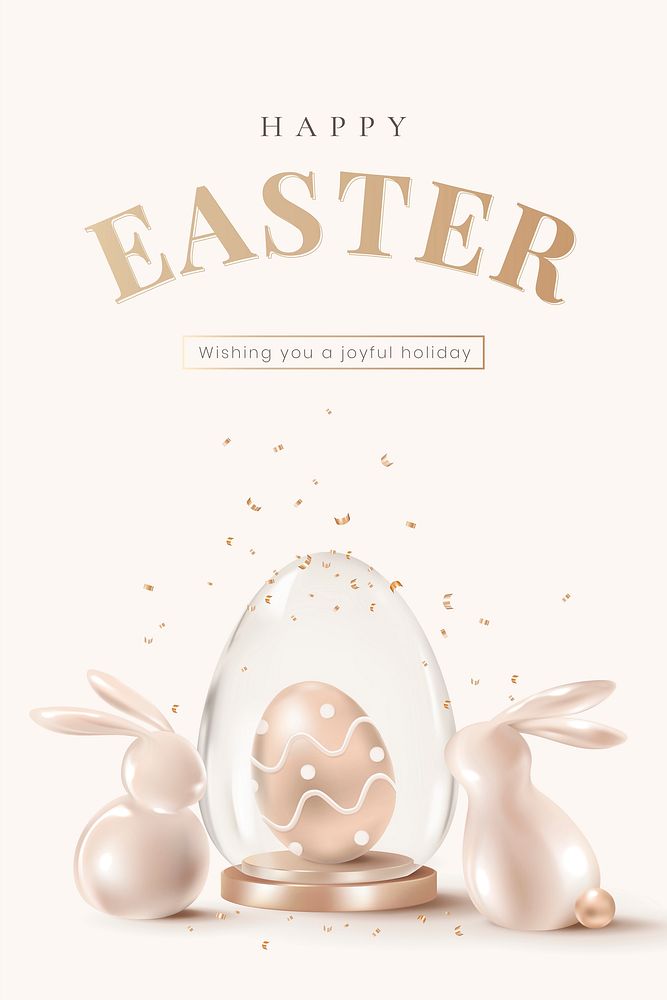 Happy Easter luxury template vector with 3D bunny rose gold social banner
