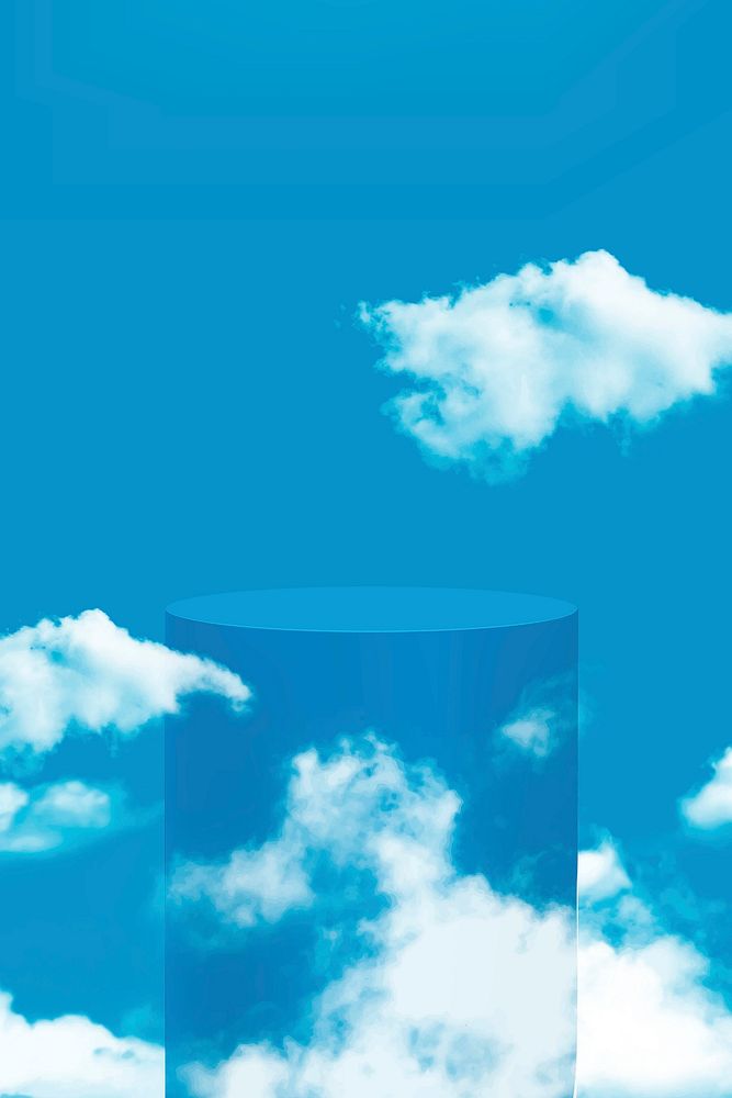 Blue 3D product podium vector with clouds in simple style