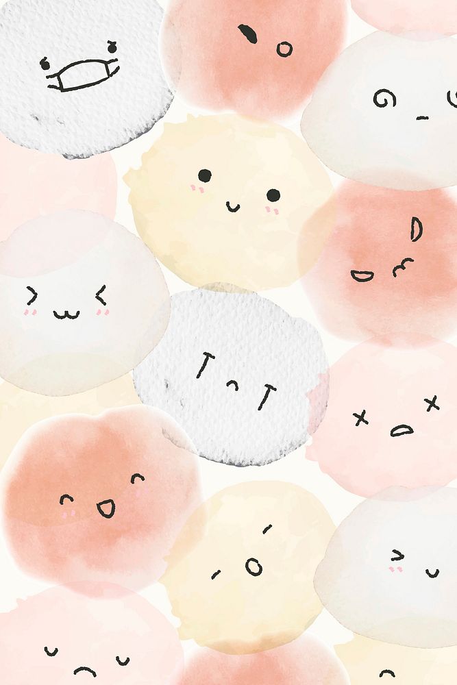 Cute emoticons background vector with diverse feelings in doodle style