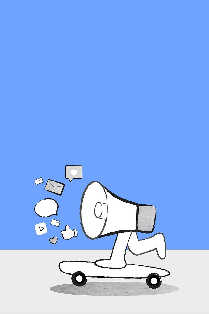 Blue marketing background vector social media advertising megaphone doodle illustration